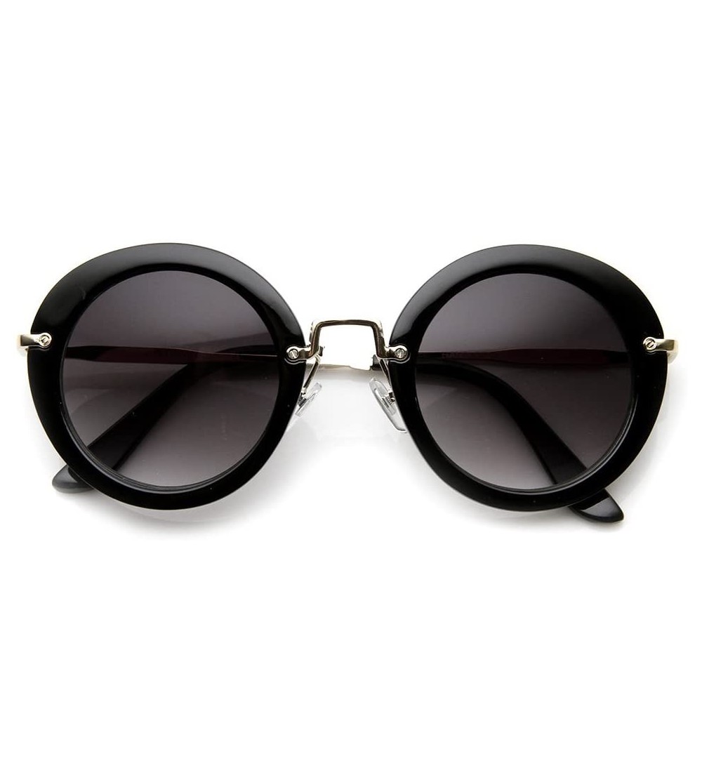 Oversized Womens Fashion Retro Oversized Metal Temple Round Sunglasses (Black) - CO11MV6C8CB $23.62