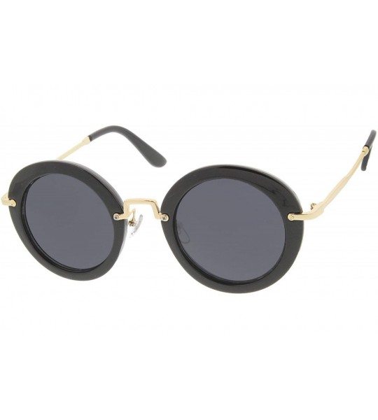 Oversized Womens Fashion Retro Oversized Metal Temple Round Sunglasses (Black) - CO11MV6C8CB $23.62