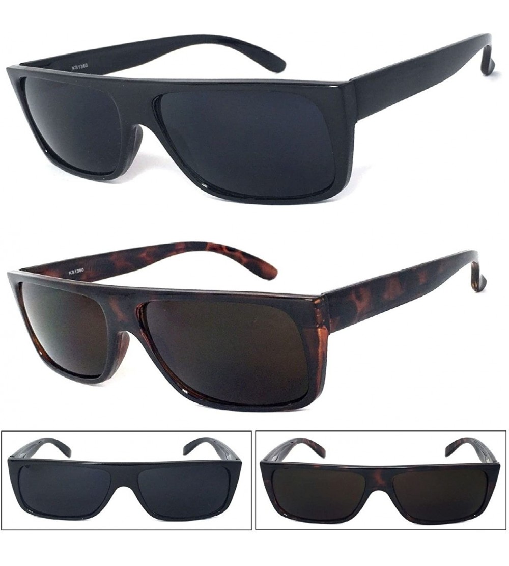 Square 2 Pairs Retro Square Frame Sunglasses Flat Top Super Dark Lens UV400 - Choose Frame Color - CU18GLTE90N $48.12
