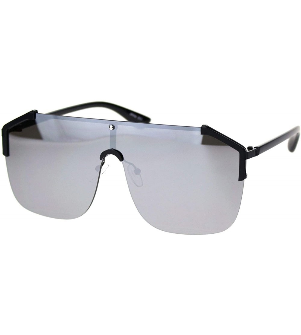Shield Hip Hop Rimless Oversize Robotic Shield Baller Sunglasses - Black Silver Mirror - CD18S86GD8L $23.89