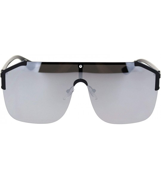 Shield Hip Hop Rimless Oversize Robotic Shield Baller Sunglasses - Black Silver Mirror - CD18S86GD8L $23.89