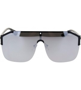 Shield Hip Hop Rimless Oversize Robotic Shield Baller Sunglasses - Black Silver Mirror - CD18S86GD8L $23.89