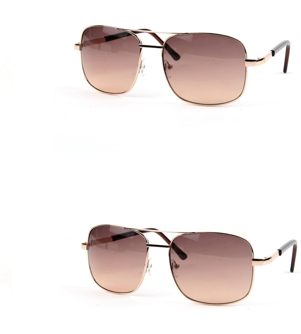 Square Classic Square Aviator Sunglasses P486 - 2 Pcs Gold-brown & Gold-brown - C211WSY8FYV $33.18