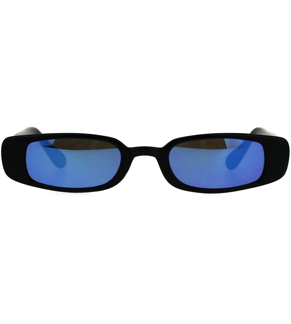Rectangular Womens Mod Narrow Rectangle Color Mirror Lens Plastic Sunglasses - Black Blue - CF180K76ICU $18.56