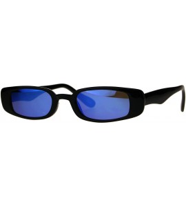 Rectangular Womens Mod Narrow Rectangle Color Mirror Lens Plastic Sunglasses - Black Blue - CF180K76ICU $18.56