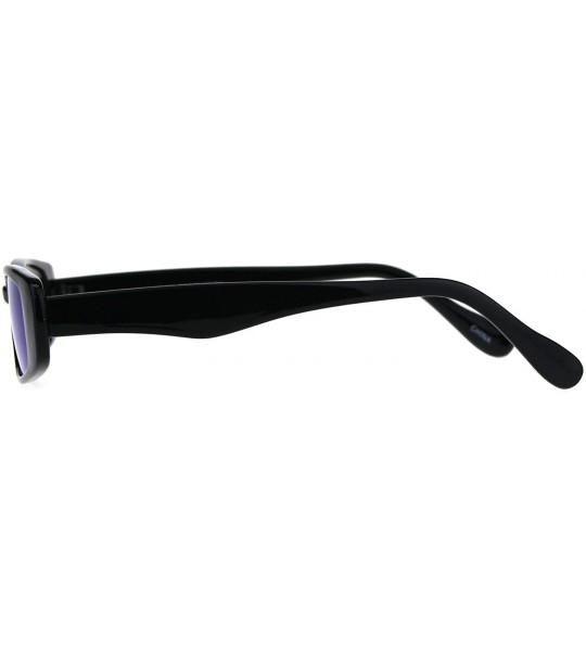 Rectangular Womens Mod Narrow Rectangle Color Mirror Lens Plastic Sunglasses - Black Blue - CF180K76ICU $18.56