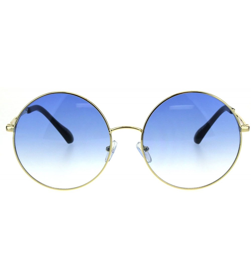 Round Classic Oversize JoplHippie Round Circle Lens Sunglasses - Gold Blue - CZ18GLADZE9 $23.16