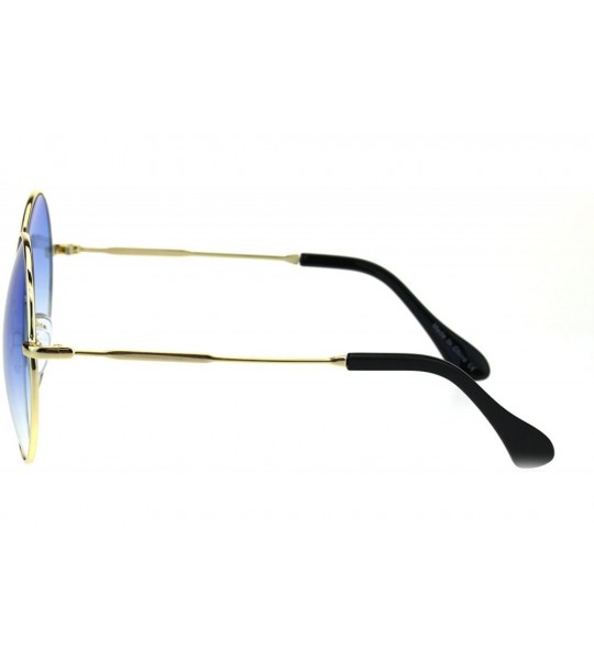 Round Classic Oversize JoplHippie Round Circle Lens Sunglasses - Gold Blue - CZ18GLADZE9 $23.16