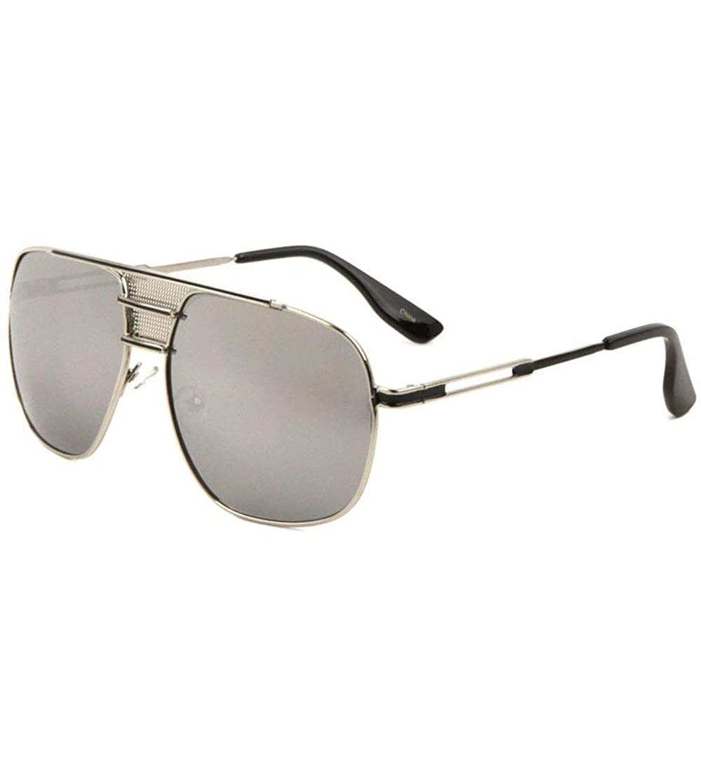 Aviator Three Bar Bridge Shield Metal Cut Out Temple Aviator Sunglasses - Grey - C5190O0ZAGH $26.28