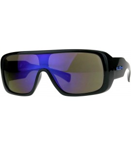 Rectangular KUSH Sunglasses Mens Goggle Style Square Rectangular Black UV 400 Mirror Lens - Black/Blue (Blue Mirror) - CR18CH...