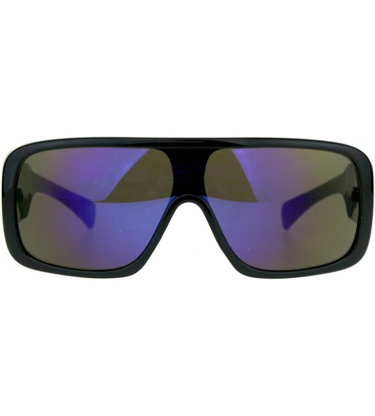 Rectangular KUSH Sunglasses Mens Goggle Style Square Rectangular Black UV 400 Mirror Lens - Black/Blue (Blue Mirror) - CR18CH...