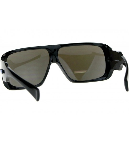 Rectangular KUSH Sunglasses Mens Goggle Style Square Rectangular Black UV 400 Mirror Lens - Black/Blue (Blue Mirror) - CR18CH...