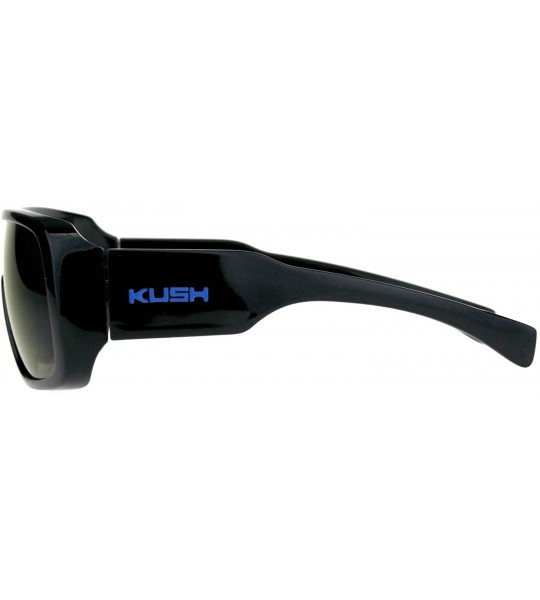 Rectangular KUSH Sunglasses Mens Goggle Style Square Rectangular Black UV 400 Mirror Lens - Black/Blue (Blue Mirror) - CR18CH...