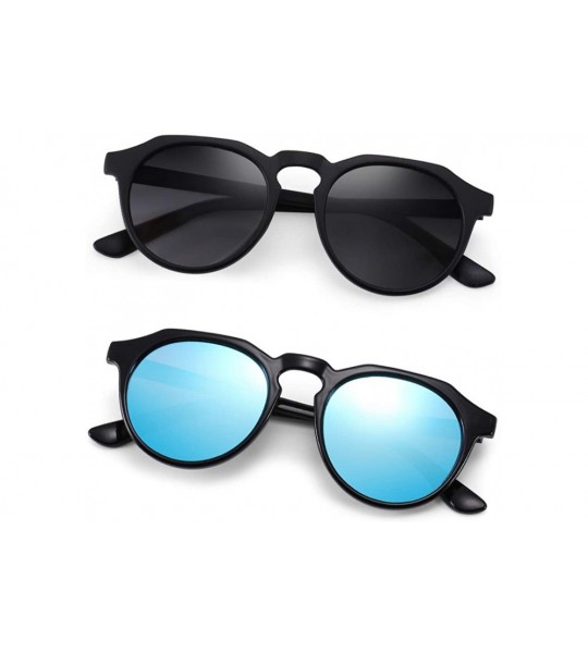 Round Classic Round Polarized Sunglasses for Men 2 Pairs Fashion Shades PZ4367 - Black + Blue - C9192ETORYQ $34.40