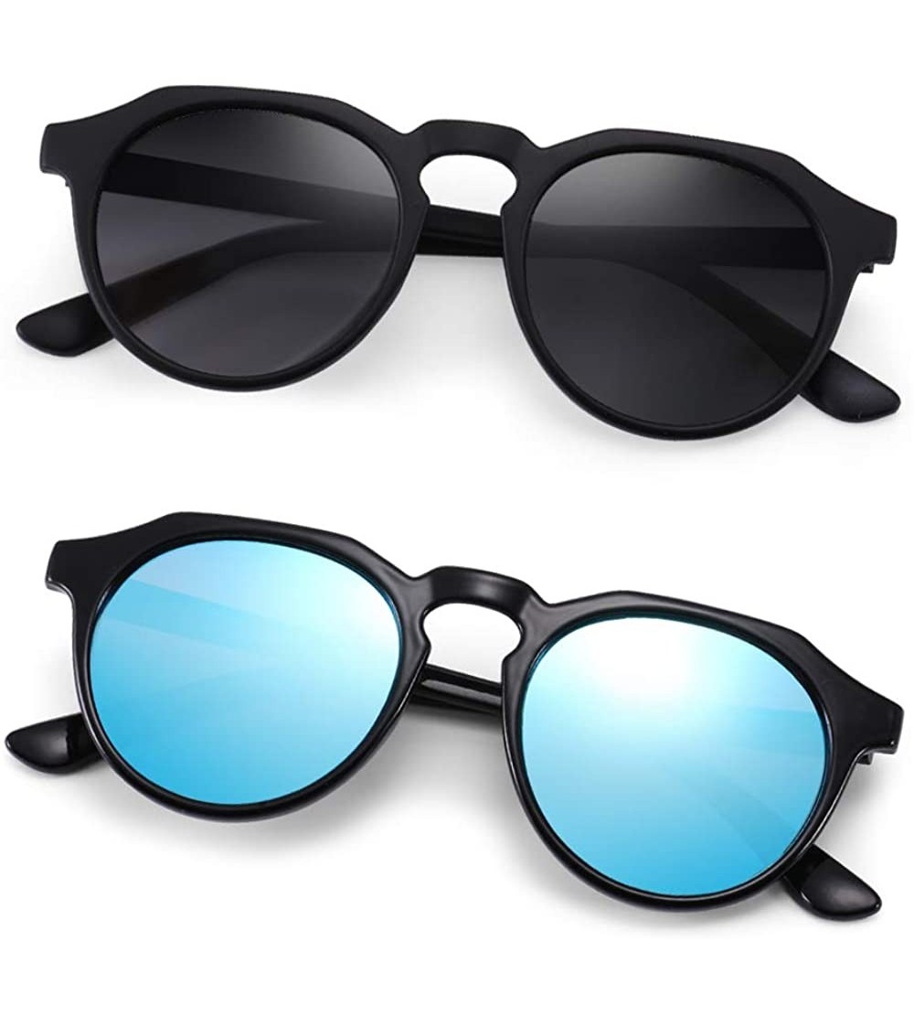 Round Classic Round Polarized Sunglasses for Men 2 Pairs Fashion Shades PZ4367 - Black + Blue - C9192ETORYQ $34.40