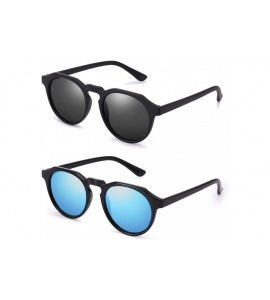 Round Classic Round Polarized Sunglasses for Men 2 Pairs Fashion Shades PZ4367 - Black + Blue - C9192ETORYQ $34.40