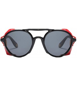 Round Women's Retro Classic Round Plastic Frame Sunglasses With Leather - Black Red Gray - CL18WE8LX87 $44.51