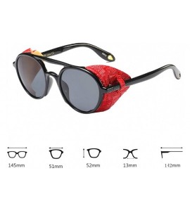 Round Women's Retro Classic Round Plastic Frame Sunglasses With Leather - Black Red Gray - CL18WE8LX87 $44.51