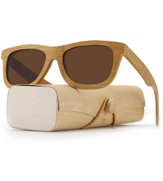 Square Wood Sunglasses for Men and Women - Bamboo Polarized Wooden Sunglasses - Coffee - CY18U3Y6GLN $27.47