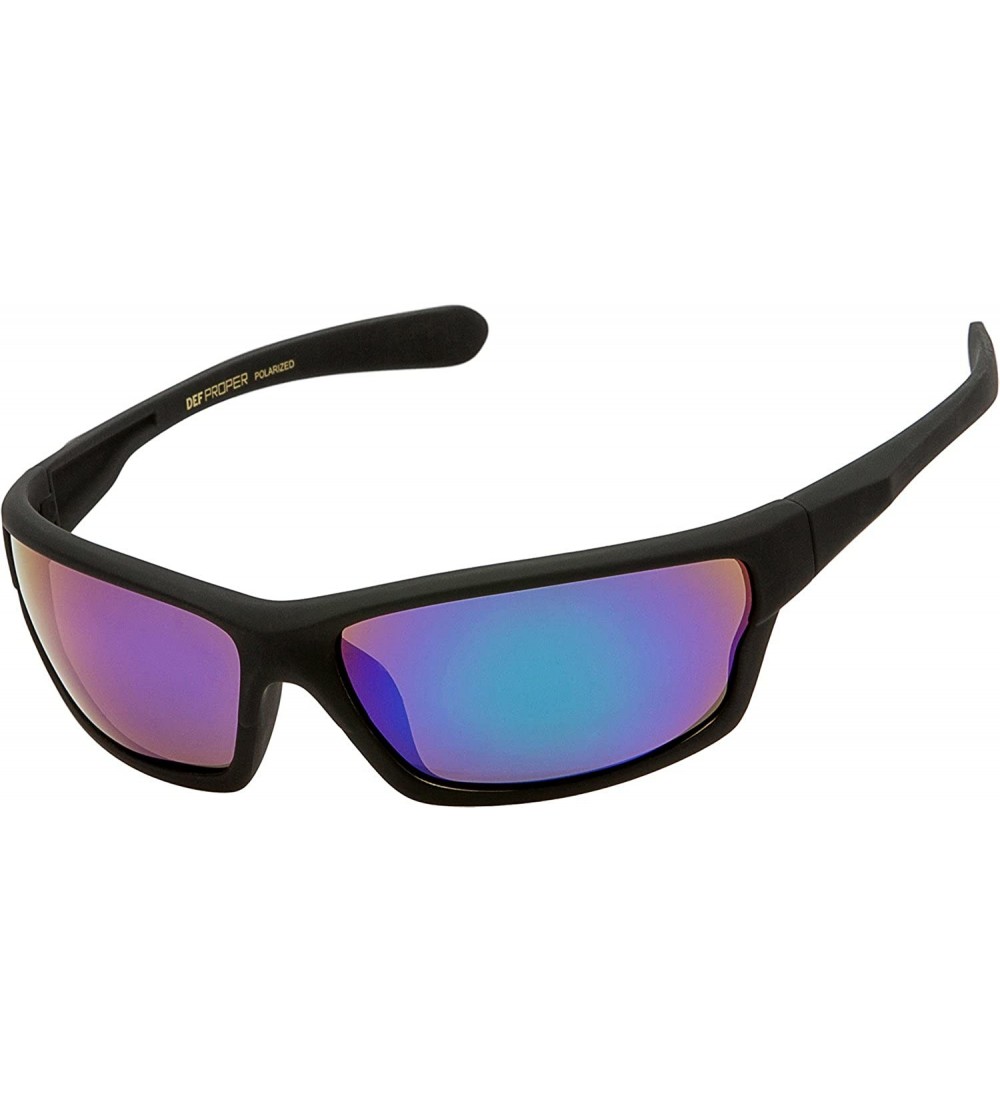 Wayfarer Polarized Wrap Around Sports Sunglasses - Black Matte Rubberized - Mystic Mirror - CD18CSTTZC9 $23.39