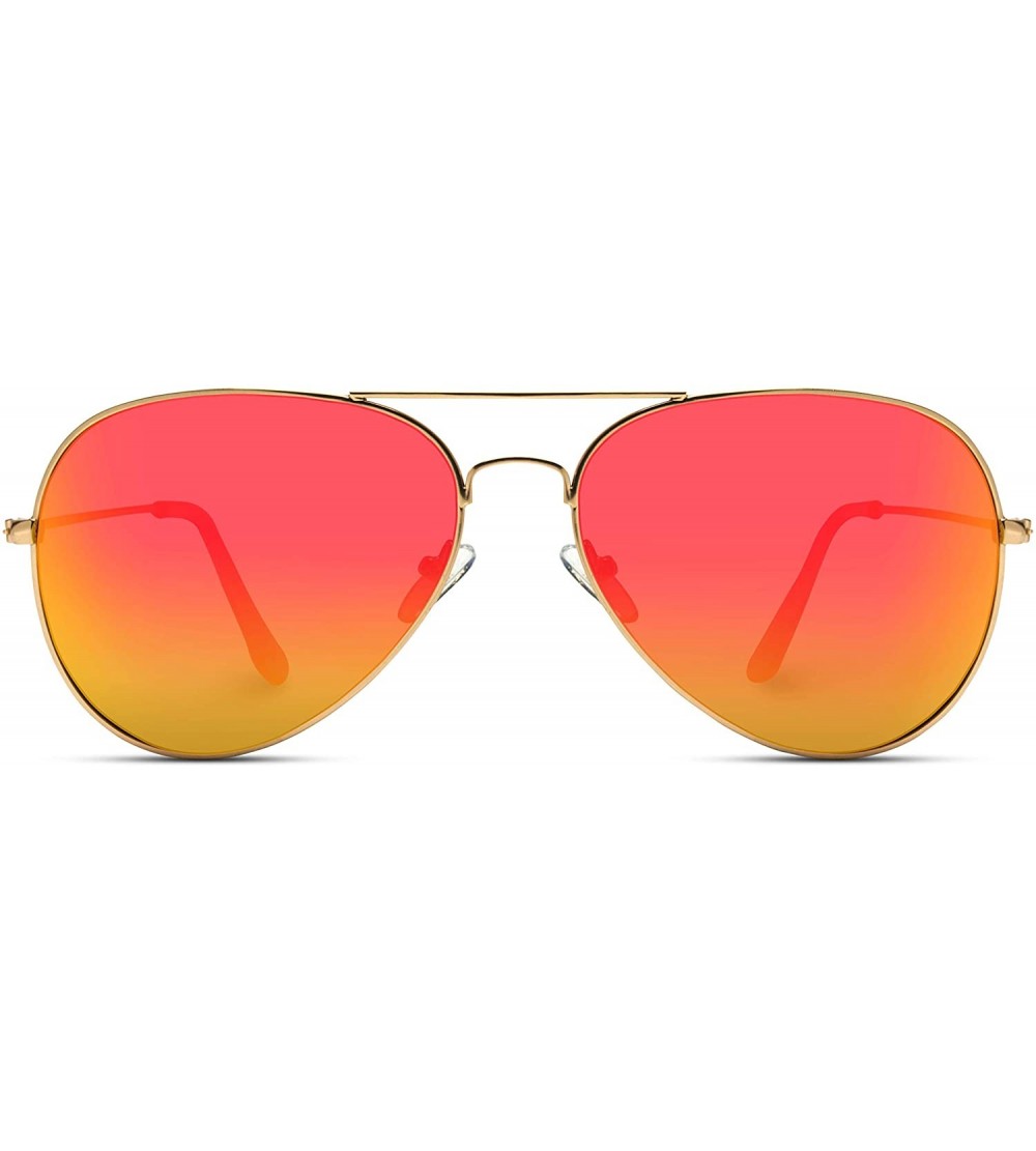Oversized Polarized Metal Frame Pilot Style Aviator Sunglasses - Gold Frame / Mirror Red/Orange Lens - CI12GHKWRA3 $22.80