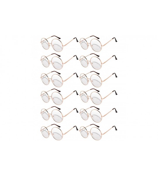 Round 12 Pack Small Round Retro Vintage Circle Style Sunglasses Colored Metal Frame - 56_clear_gold_12_pairs - CM1853E9S0N $4...