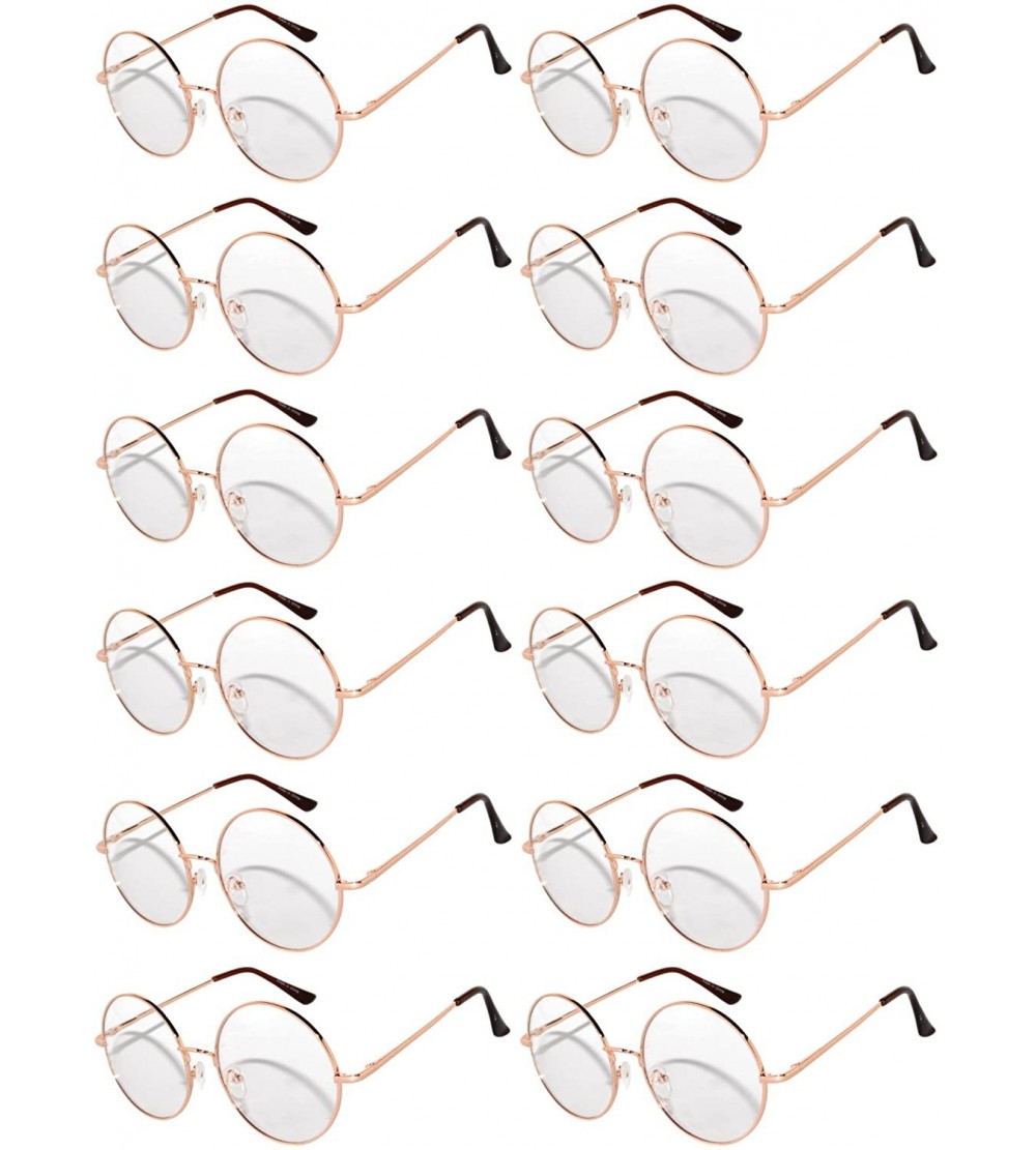 Round 12 Pack Small Round Retro Vintage Circle Style Sunglasses Colored Metal Frame - 56_clear_gold_12_pairs - CM1853E9S0N $4...