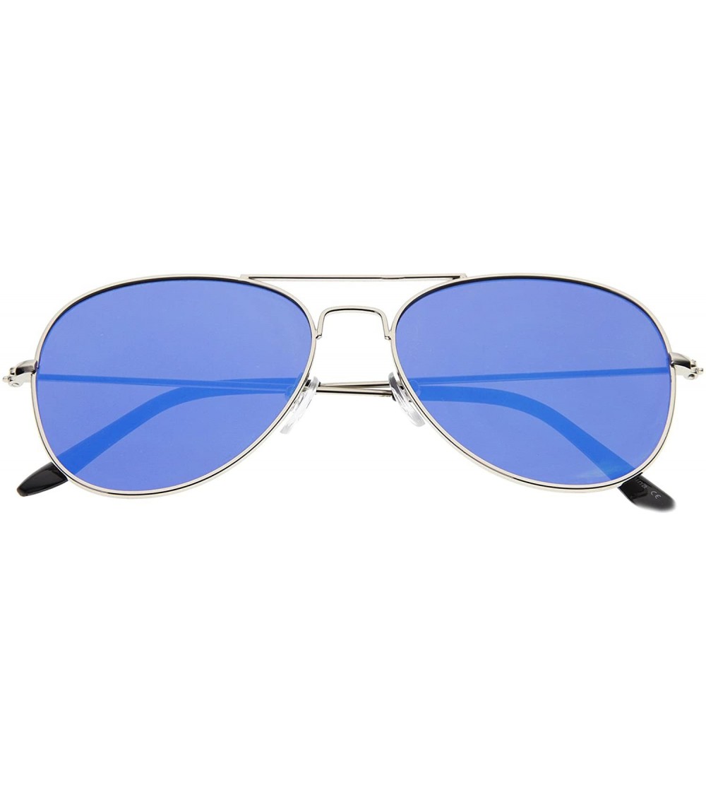 Aviator Classic Teardrop Full Metal Flash Mirrored Flat Lens Aviator Sunglasses 54mm - Silver / Blue - C6128PMCLWB $20.50