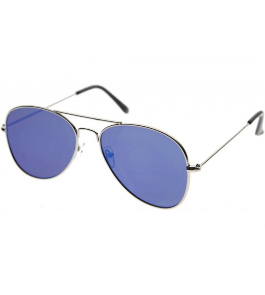 Aviator Classic Teardrop Full Metal Flash Mirrored Flat Lens Aviator Sunglasses 54mm - Silver / Blue - C6128PMCLWB $20.50