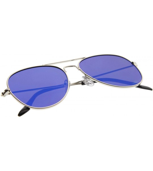 Aviator Classic Teardrop Full Metal Flash Mirrored Flat Lens Aviator Sunglasses 54mm - Silver / Blue - C6128PMCLWB $20.50