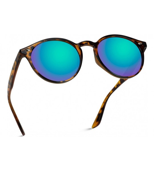 Aviator Classic Small Round Retro Sunglasses - Tortoise Frame /Mirror Green Lens - CF12GO6D0YN $30.72