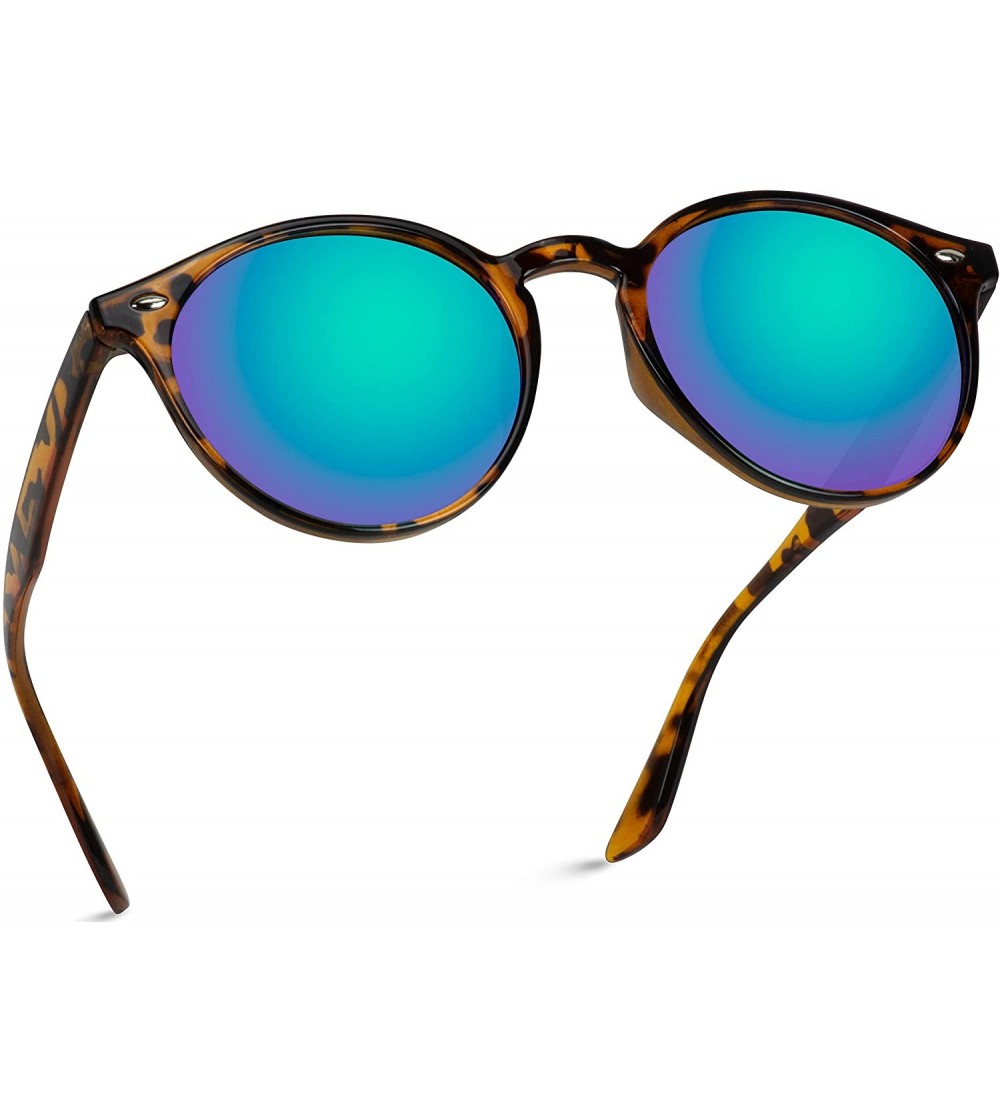 Aviator Classic Small Round Retro Sunglasses - Tortoise Frame /Mirror Green Lens - CF12GO6D0YN $30.72