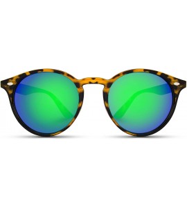 Aviator Classic Small Round Retro Sunglasses - Tortoise Frame /Mirror Green Lens - CF12GO6D0YN $30.72