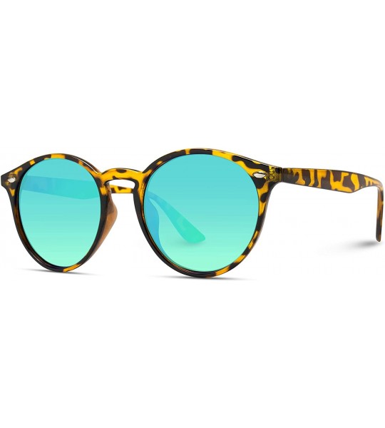 Aviator Classic Small Round Retro Sunglasses - Tortoise Frame /Mirror Green Lens - CF12GO6D0YN $30.72