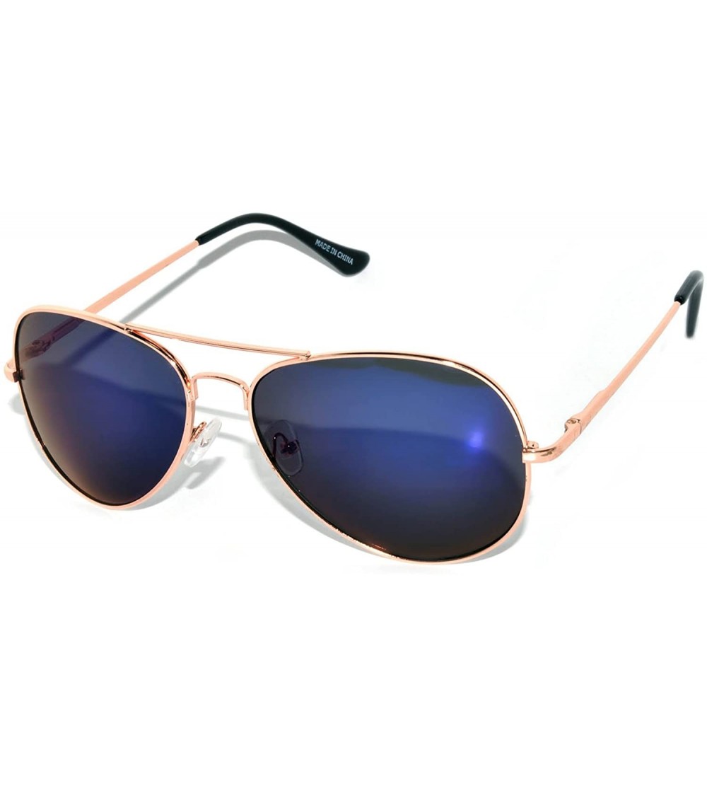 Aviator Classic Aviator Style Colored Lens Sunglasses Metal Frame - Gold-blue-mirror-spring - CM11YEJ4NHL $17.88