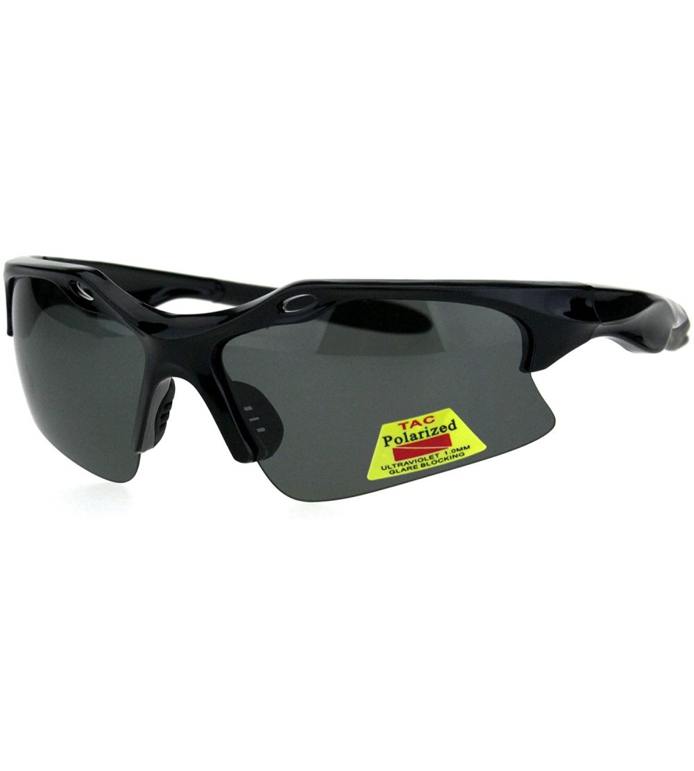 Sport Mens 1.0MM TAC Polarized Lens Aerodynamic Baseball Half Rim Sunglasses - Shiny Black Black - CY18HEZE4XR $22.82