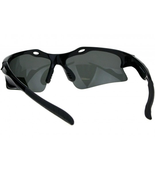 Sport Mens 1.0MM TAC Polarized Lens Aerodynamic Baseball Half Rim Sunglasses - Shiny Black Black - CY18HEZE4XR $22.82