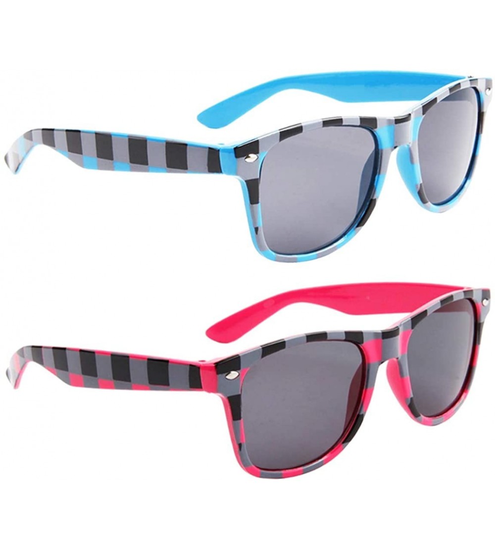 Wayfarer 2 Pair HQL Party Plaid Fancies by Sojayo - 1 Light Blue & 1 Dark Pink (2 Pack) - CH18C5Q2NM0 $23.24