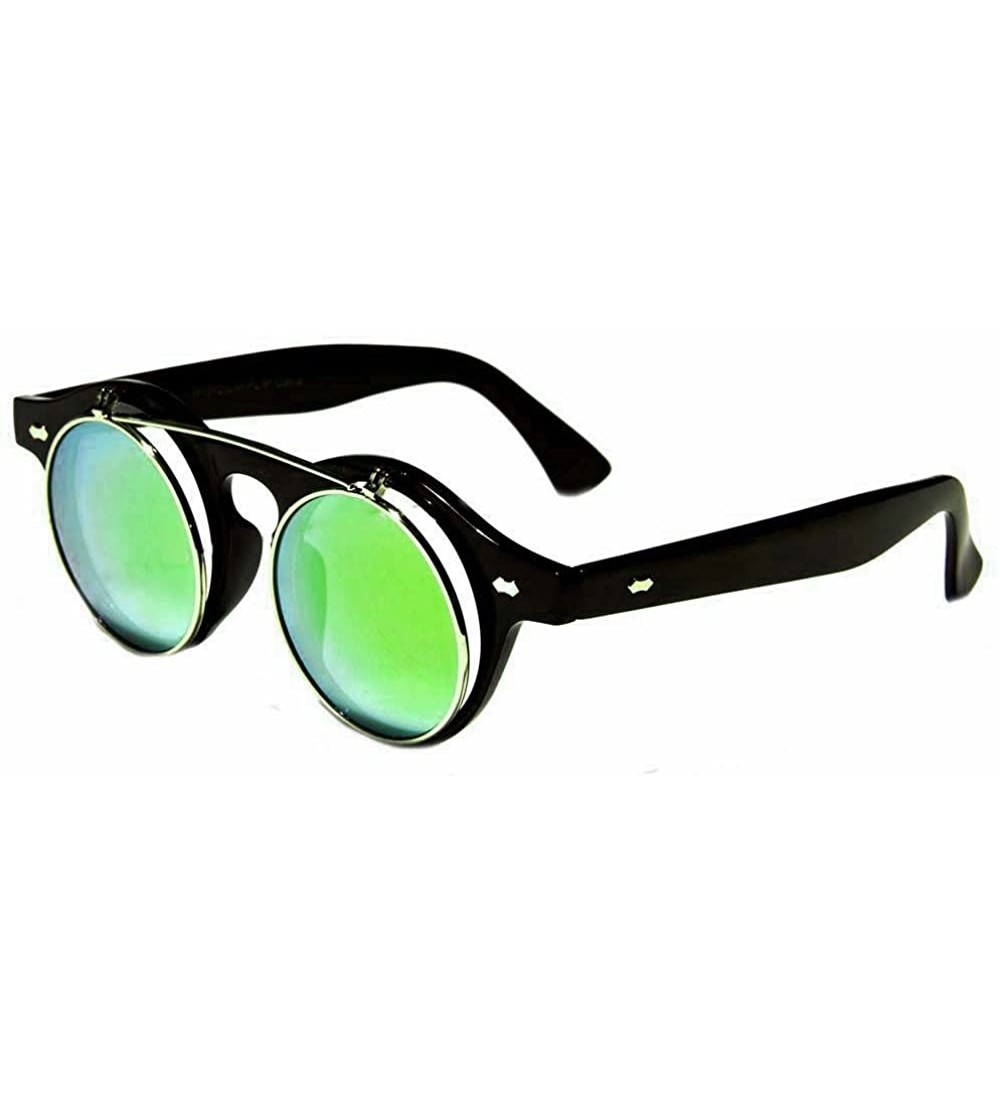 Goggle Round Flip Up 42mm Men Women Django Levante Gafas De Sol Sunglasses - Black / Green Lens - CB129TXP93X $19.21