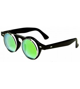 Goggle Round Flip Up 42mm Men Women Django Levante Gafas De Sol Sunglasses - Black / Green Lens - CB129TXP93X $19.21