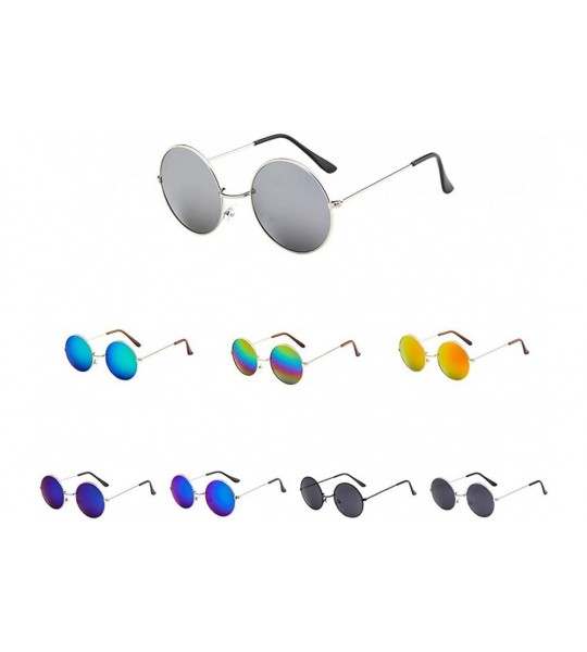 Square Circle Sunglasses Polarized Retro Vintage Style Round Metal Sunglasses Unbreakable Frame Fishing Sun Glasses - B - CL1...