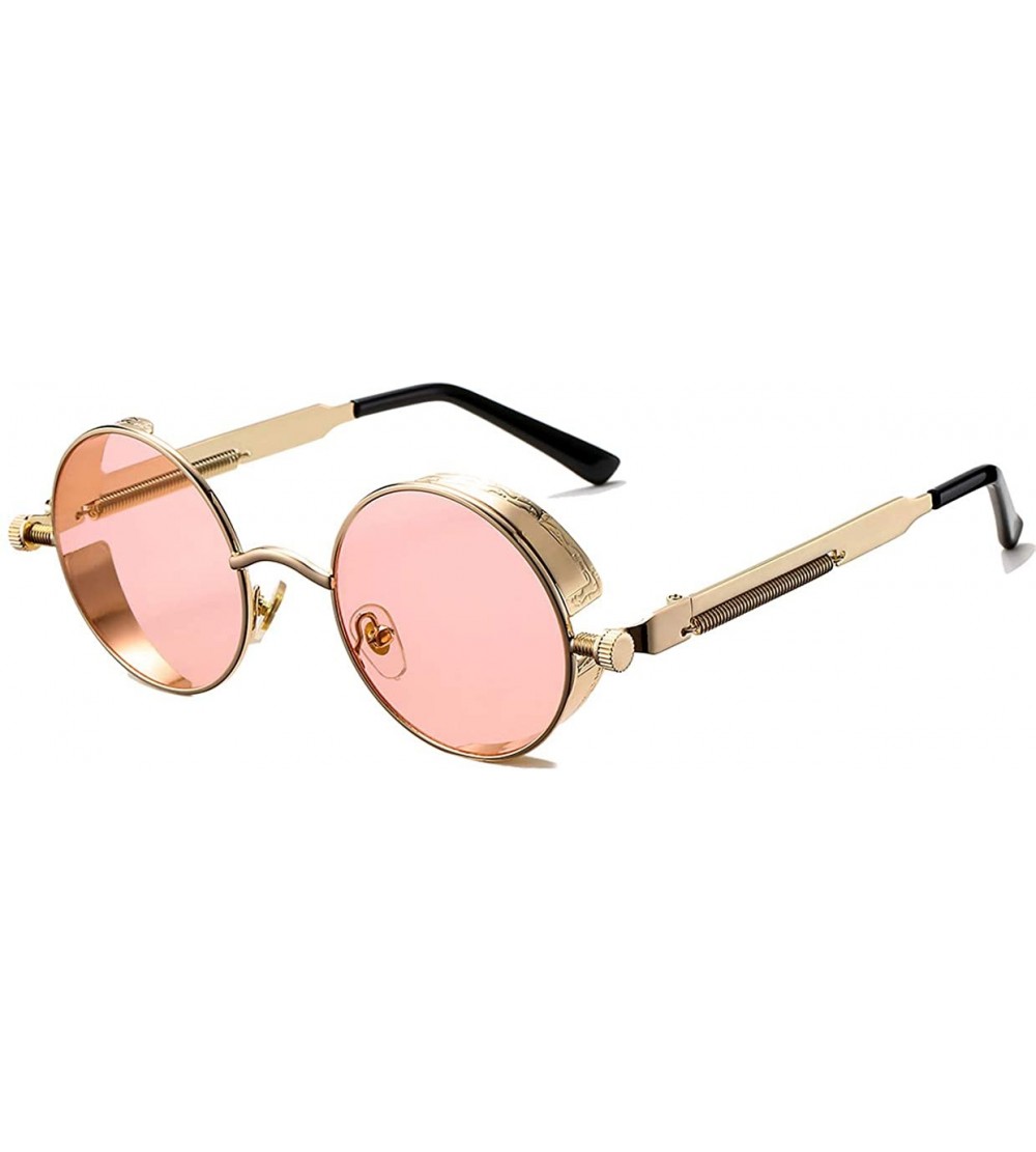 Goggle Vintage Round Steampunk Sunglasses for Women Men Retro Hippie Style Sun Glasses Circle Metal Frame - CP1993UUC2N $26.11