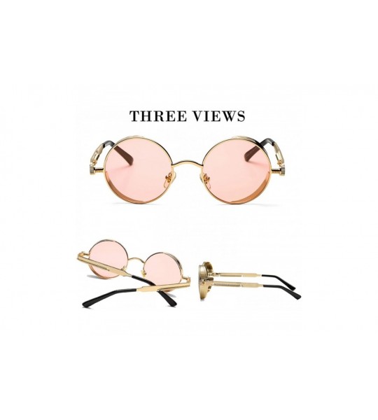 Goggle Vintage Round Steampunk Sunglasses for Women Men Retro Hippie Style Sun Glasses Circle Metal Frame - CP1993UUC2N $26.11