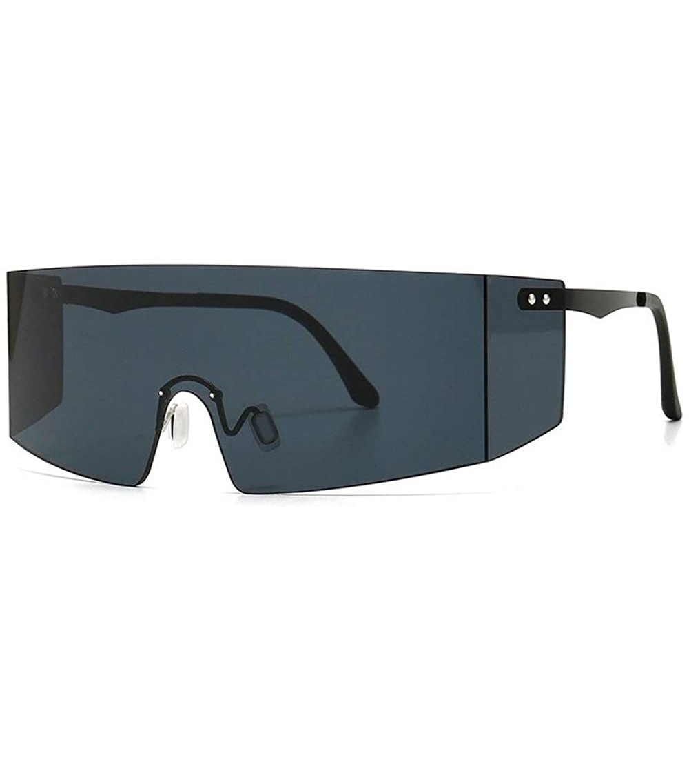 Goggle Oversized Shield Sunglasses Flat Top Gradient Lens Rimless Eyeglasses Women Men - Black - C4199HT5D36 $26.89