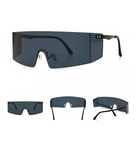 Goggle Oversized Shield Sunglasses Flat Top Gradient Lens Rimless Eyeglasses Women Men - Black - C4199HT5D36 $26.89