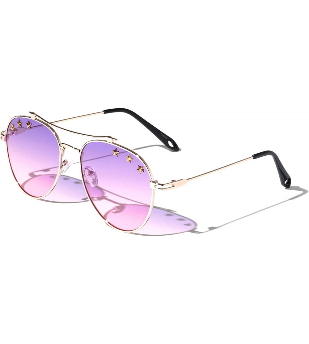 Aviator Round Oceanic Color Lens Stars Aviator Sunglasses - Purple - CC197L656GM $26.61