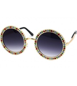 Round Rhinestones Round Circle Sunglasses Metal Frame Womens Shades UV 400 - Gold Multi-color (Smoke) - CA18XA48UDQ $25.63