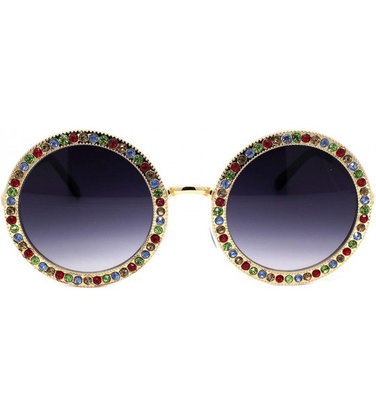 Round Rhinestones Round Circle Sunglasses Metal Frame Womens Shades UV 400 - Gold Multi-color (Smoke) - CA18XA48UDQ $25.63