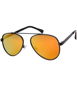 Aviator Modern Metal Brow Bar Aviators with Flat Mirrored Lens 5102-FLREV - Matte Black - CW182IEQYNW $17.86