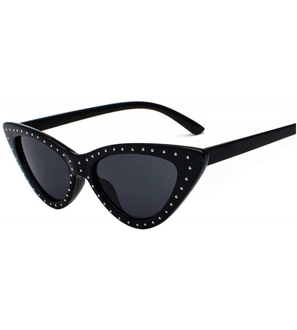 Cat Eye Lady Hip-hop Rock Small Cat Sunglasses Men Women Retro Metal Frame Eye Vintage Tiny Rivet Punk Sun Glasses - 2 - C219...